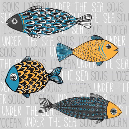 Toile grise marine pour chambre à coucher | Décoration de poissons nautiques
