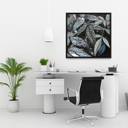 Feuilles après la pluie – Toile encadrée botanique | Décoration de salle de bain