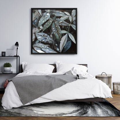 Feuilles après la pluie – Toile encadrée botanique | Décoration de salle de bain