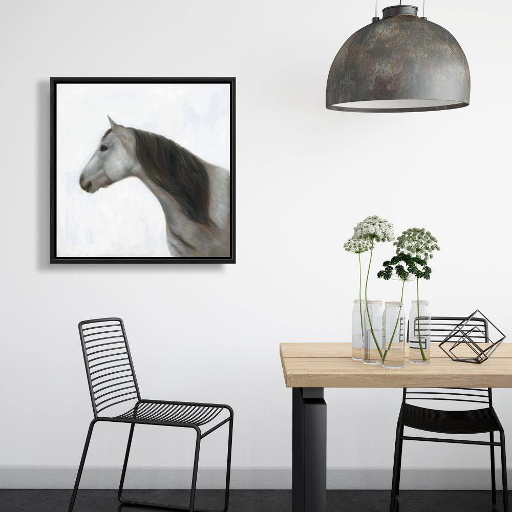 Toile encadrée blanche rustique « Cheval d'hiver » | Décoration de chambre