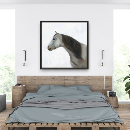 Toile encadrée blanche rustique « Cheval d'hiver » | Décoration de chambre