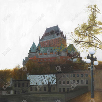 Le Château de Frontenac Autumn Canvas - Brown Framed Decor