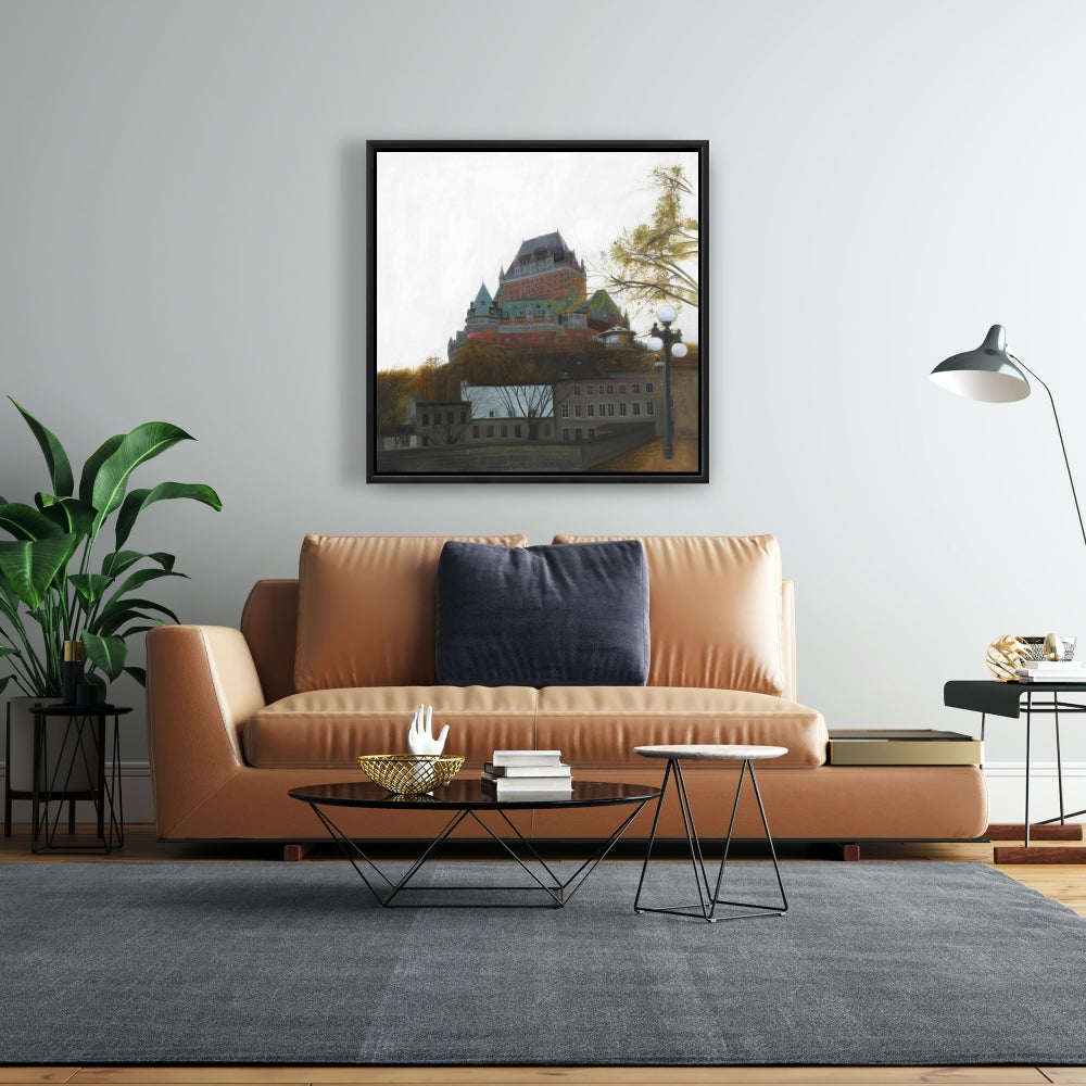 Le Château de Frontenac Autumn Canvas - Brown Framed Decor
