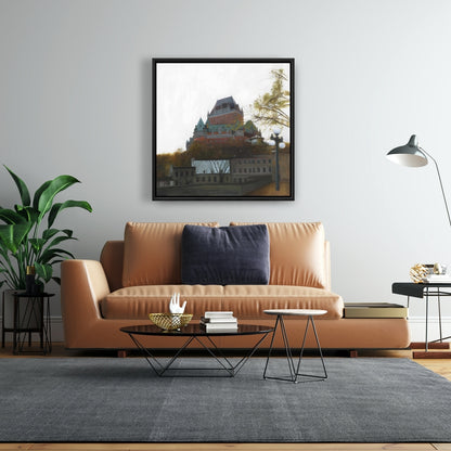 Le Château de Frontenac Autumn Canvas - Brown Framed Decor
