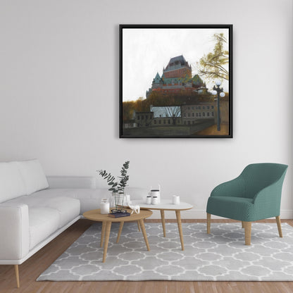 Le Château de Frontenac Autumn Canvas - Brown Framed Decor