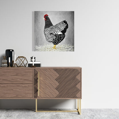 Black and White Wyandotte Hen Canvas - Home Decor Art