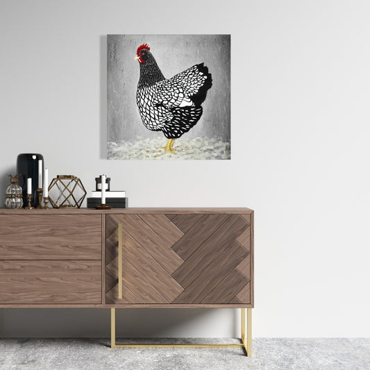 Black and White Wyandotte Hen Canvas - Home Decor Art