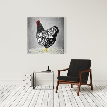 Black and White Wyandotte Hen Canvas - Home Decor Art