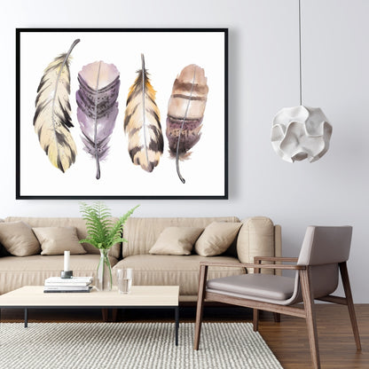 Ensemble de plumes violettes - Toile bohème pour chambre à coucher | Décoration d'intérieur