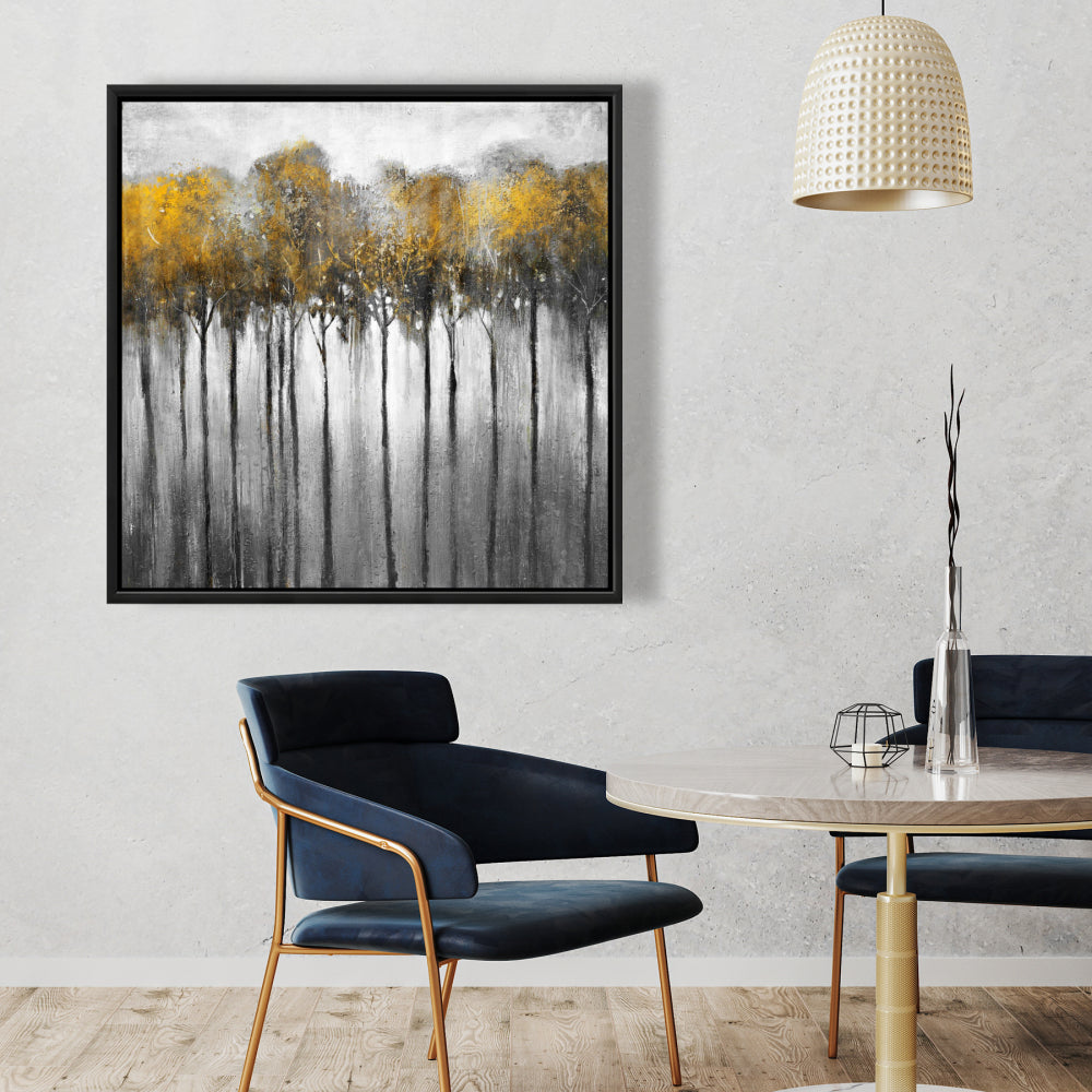 Forêt jaune abstraite | Toile de bureau avec arbres, décoration d'intérieur