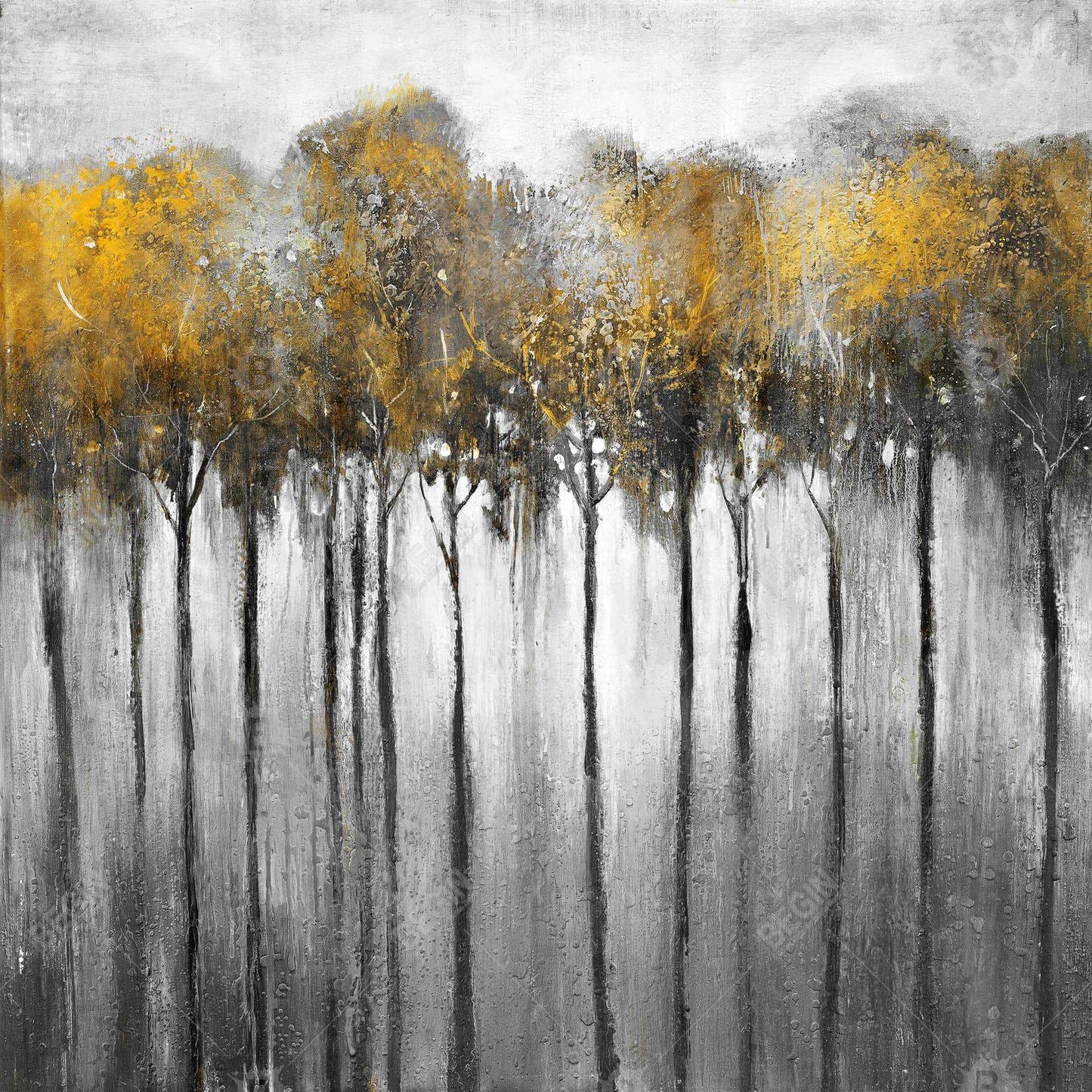 Forêt jaune abstraite | Toile de bureau avec arbres, décoration d'intérieur