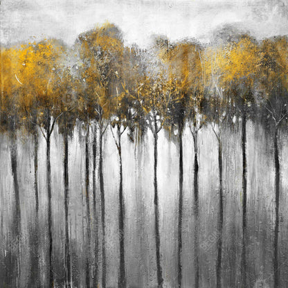 Forêt jaune abstraite | Toile de bureau avec arbres, décoration d'intérieur