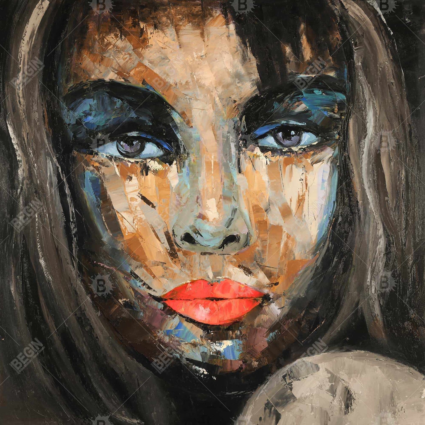 Portrait abstrait coloré sur toile – Décoration de chambre encadrée bleue