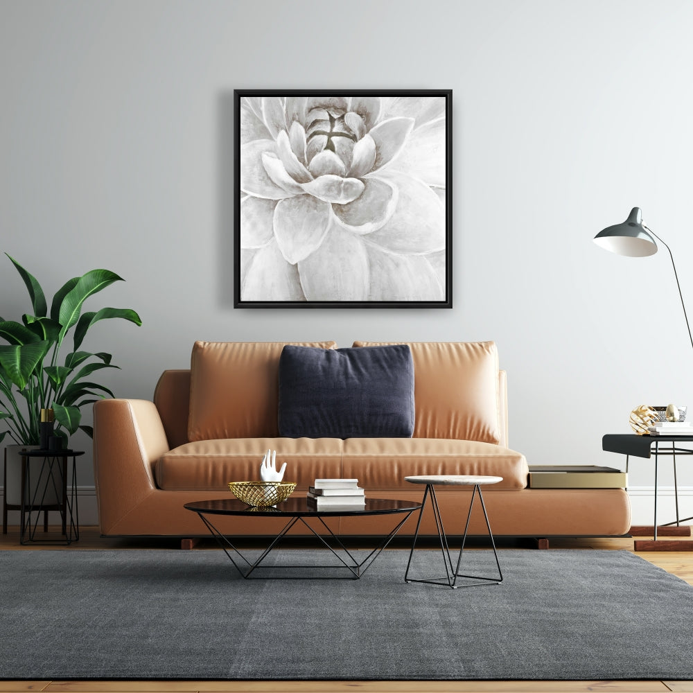 Toile encadrée délicate avec chrysanthème blanc | Décoration d'intérieur moderne