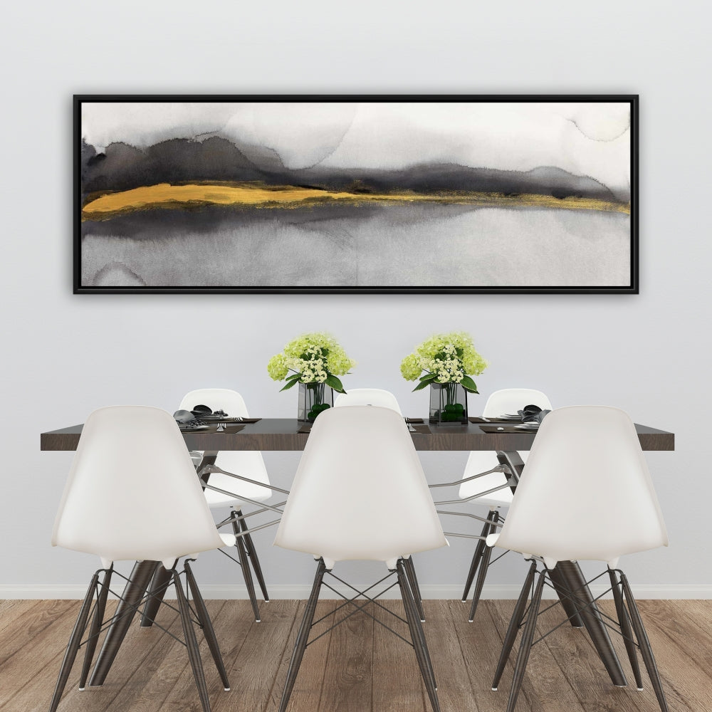 Toile abstraite à rayures dorées | Décoration d'intérieur avec cadre blanc