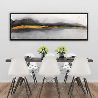 Toile abstraite à rayures dorées | Décoration d'intérieur avec cadre blanc