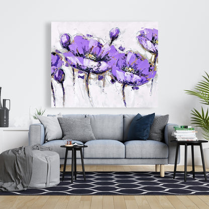 Abstract Purple Flowers Canvas | Botanical Home Decor Art