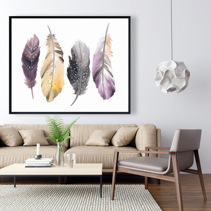 Ensemble de plumes bohèmes - Toile encadrée violette | Décoration d'intérieur