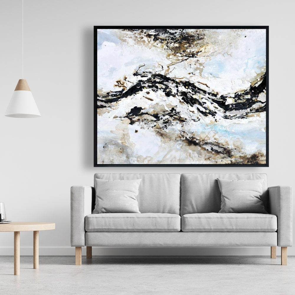 Toile à formes abstraites bleues – Décor texturé avec éclaboussures de peinture