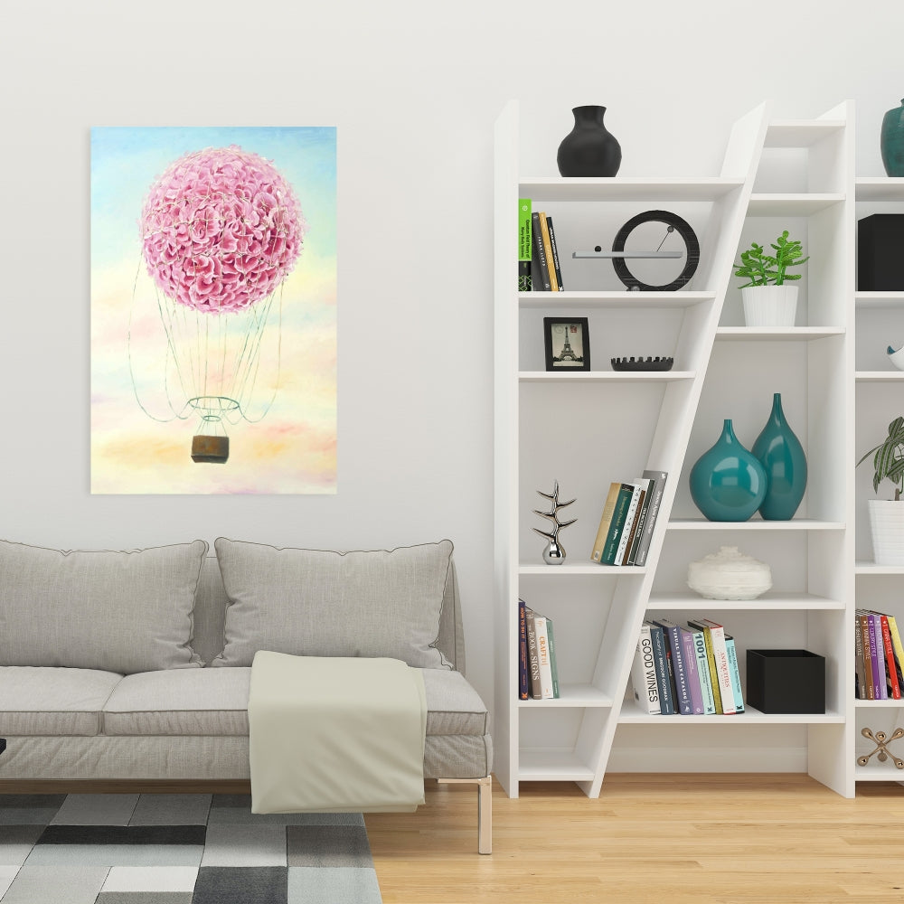 Hot Air Balloon Hydrangea Flowers Canvas | Bedroom Decor