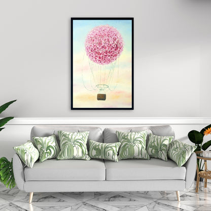 Hot Air Balloon Hydrangea Flowers Framed Canvas | Home Decor