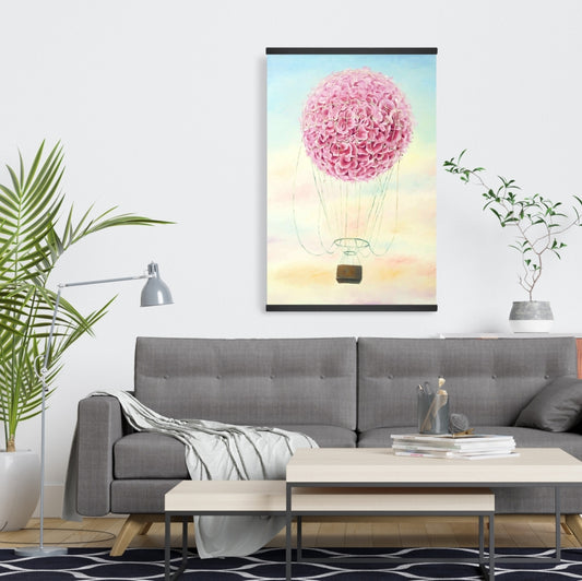 Hot Air Balloon Hydrangea Flowers | Blue Magnetic Stick Canvas