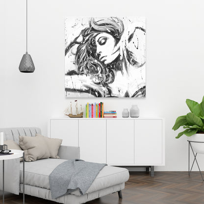 Toile « Danse toute la nuit » : Art blanc moderne pour la décoration intérieure