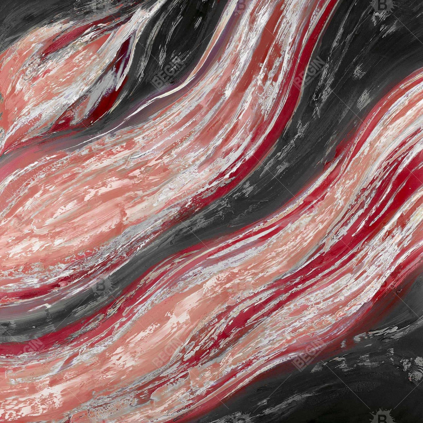 Red Wave Framed Canvas - Contemporary Red Living Room Decor