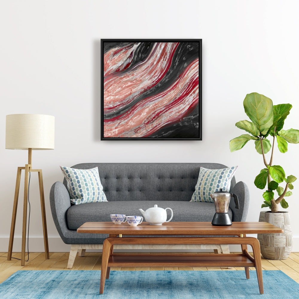Red Wave Framed Canvas - Contemporary Red Living Room Decor