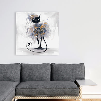 Cartoon Black Cat Canvas | Bedroom Blue Pet Wall Art Decor