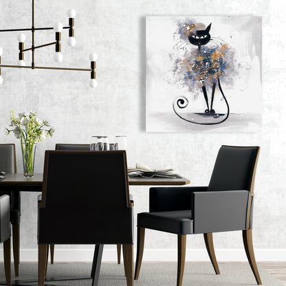 Cartoon Black Cat Canvas | Bedroom Blue Pet Wall Art Decor