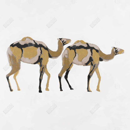 Toile abstraite « Deux dromadaires » | Art animalier avec cadre marron