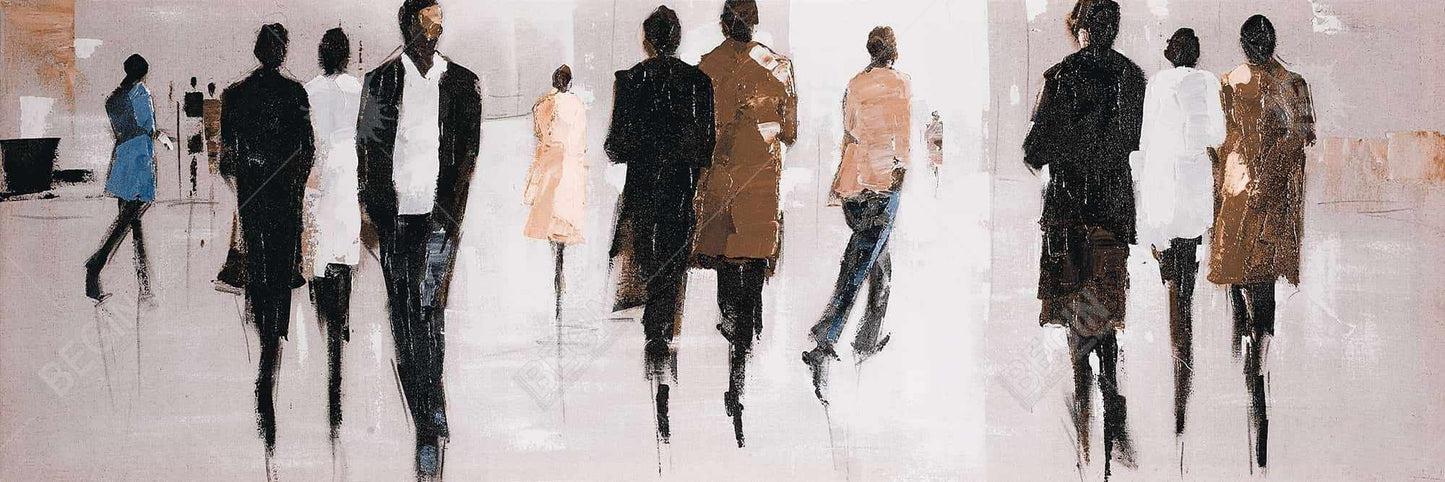 Toile encadrée représentant une femme dans une rue bleue