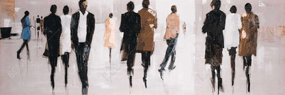 Toile encadrée représentant une femme dans une rue bleue