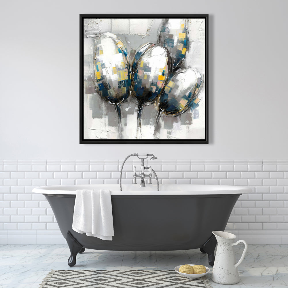 Toile encadrée Tulipes botaniques florales bleues | Décoration d'intérieur