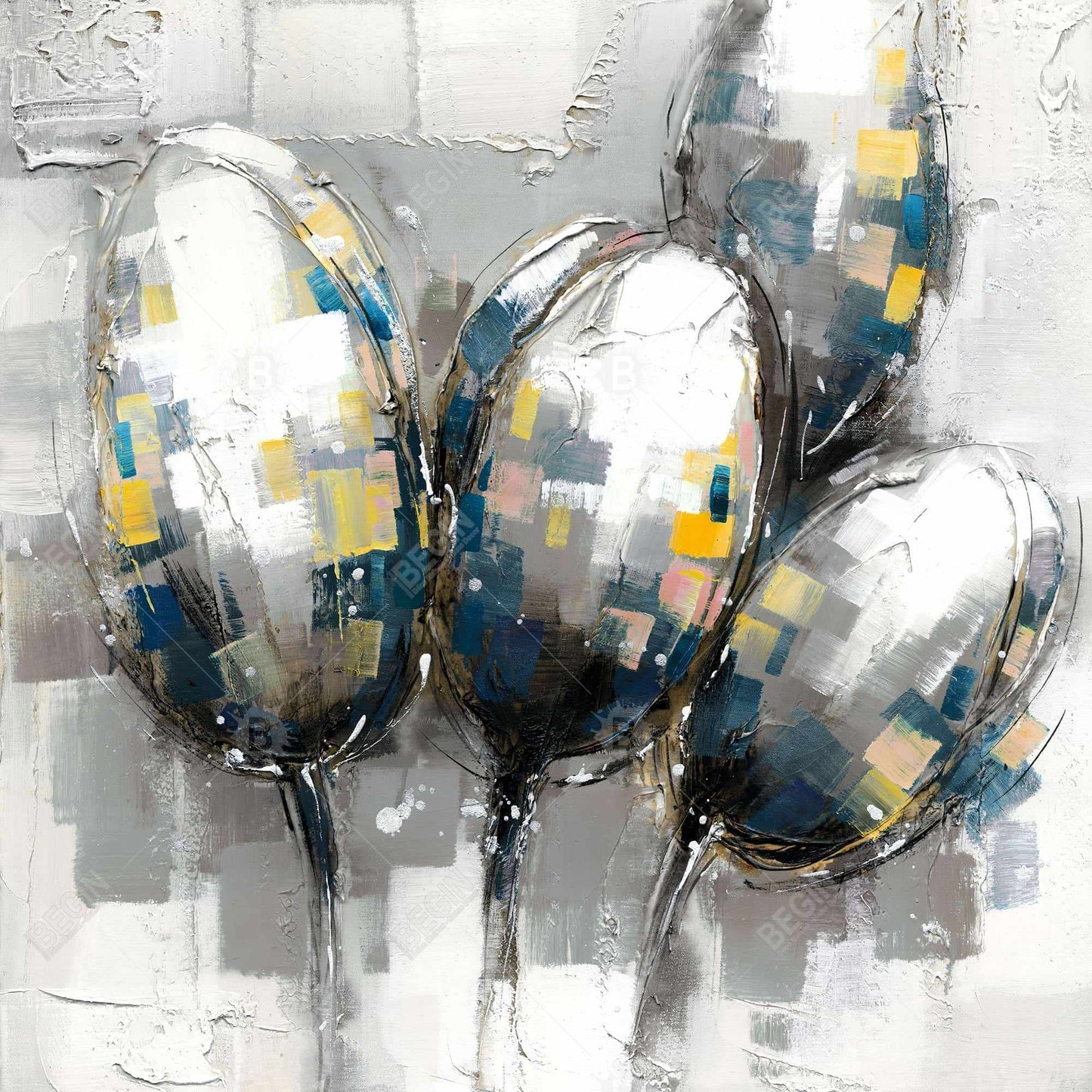 Toile encadrée Tulipes botaniques florales bleues | Décoration d'intérieur