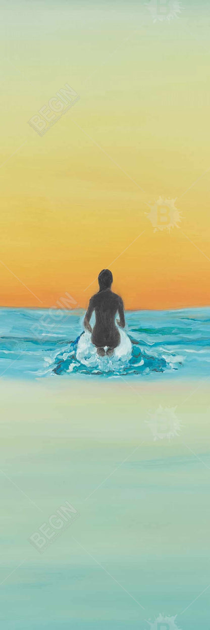 Surfeur à l'aube – Toile encadrée avec vue sur la mer | Décoration d'intérieur