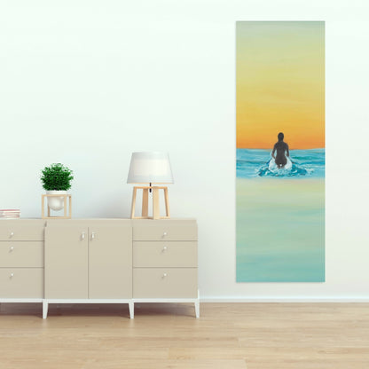Surfer Swimming by Dawn | Blue Bedroom Canvas Home Decor