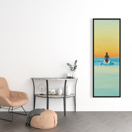 Surfeur à l'aube – Toile encadrée avec vue sur la mer | Décoration d'intérieur