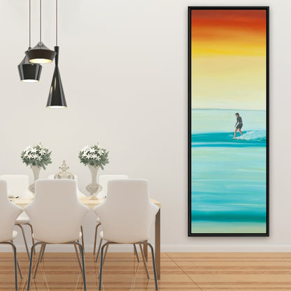 Toile encadrée bleu côtier – Un surfeur par Dawn | Décoration d'intérieur