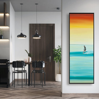 Toile encadrée bleu côtier – Un surfeur par Dawn | Décoration d'intérieur
