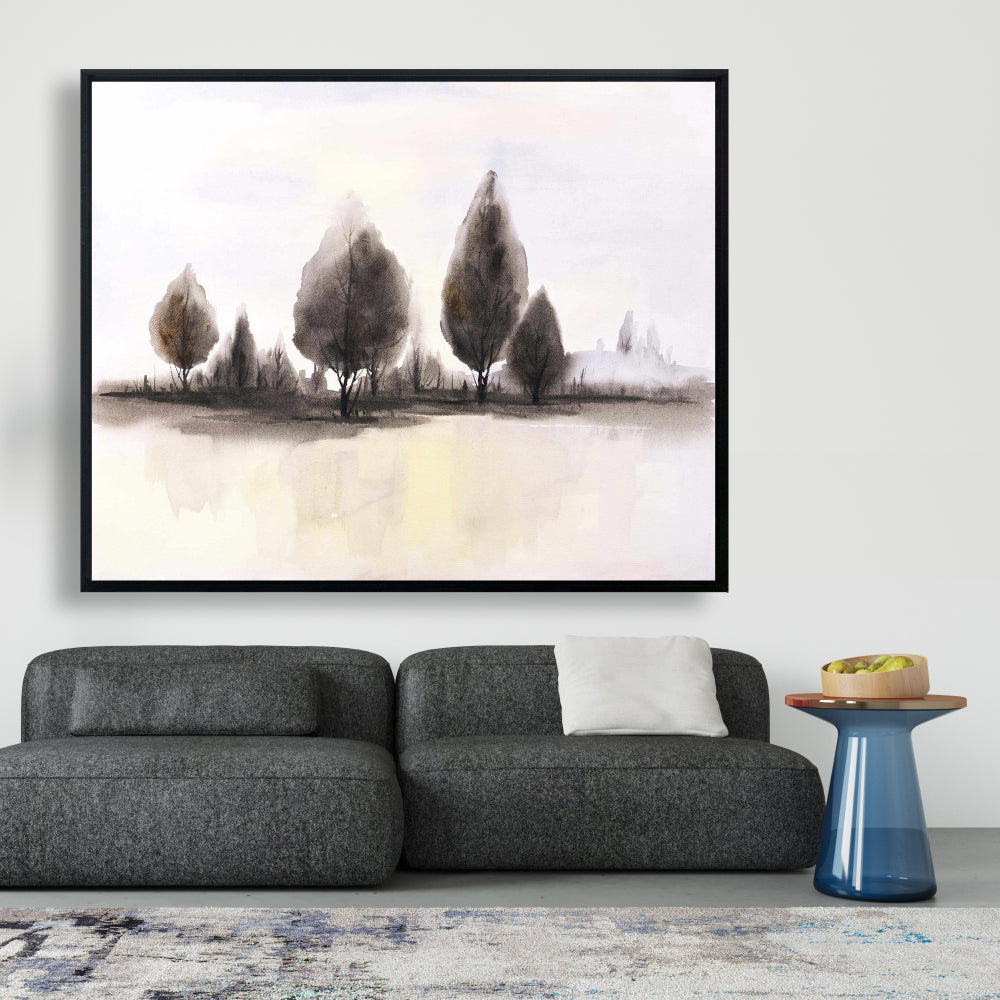 Illustrative Landscapes Blue Framed Canvas - Trees Home Decor