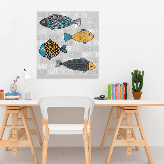 Illustration of Nautical Fish Gray Canvas - Marine Home Decor