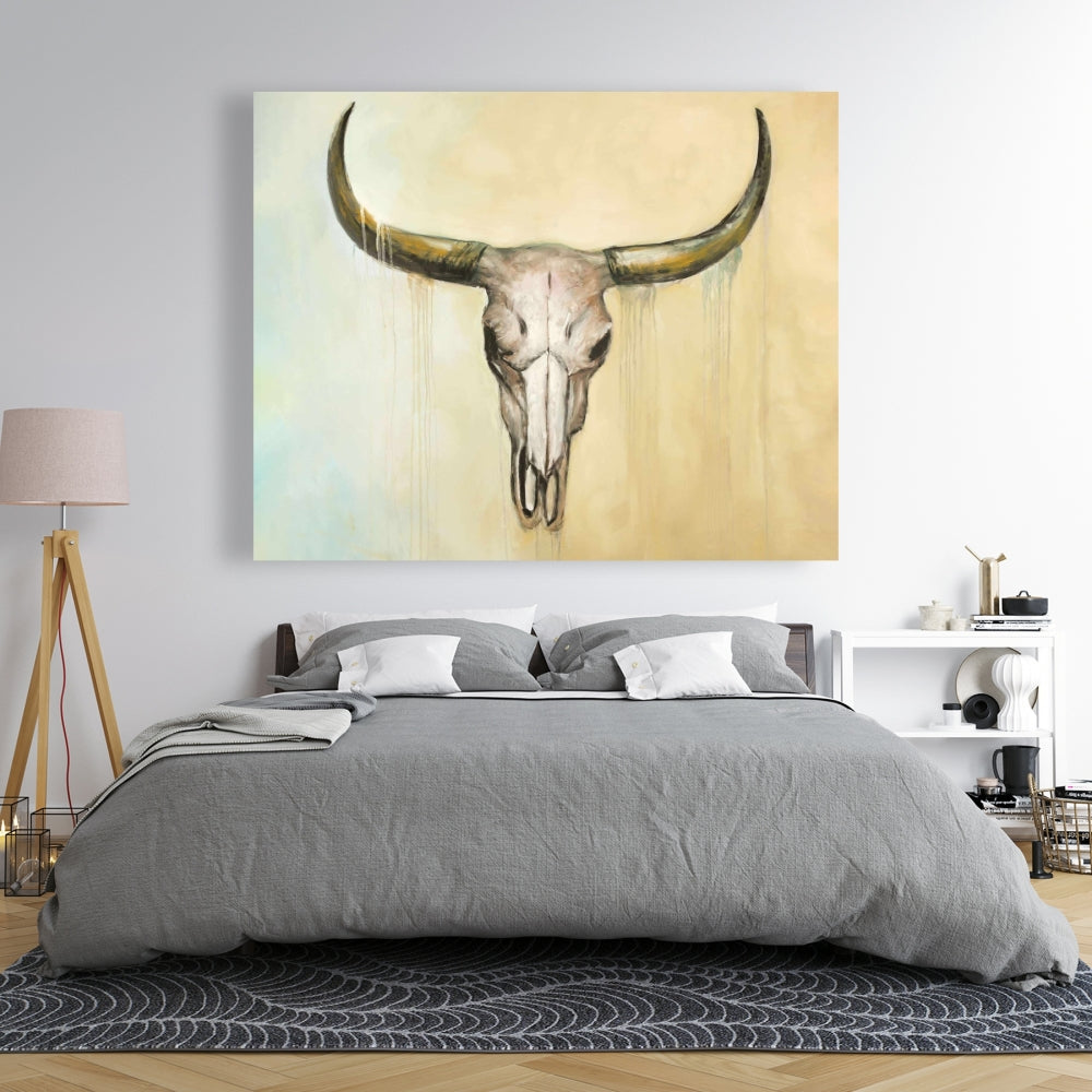 Cow Skull Canvas - Brown Farm Animal Wall Art for Bedroom Decor