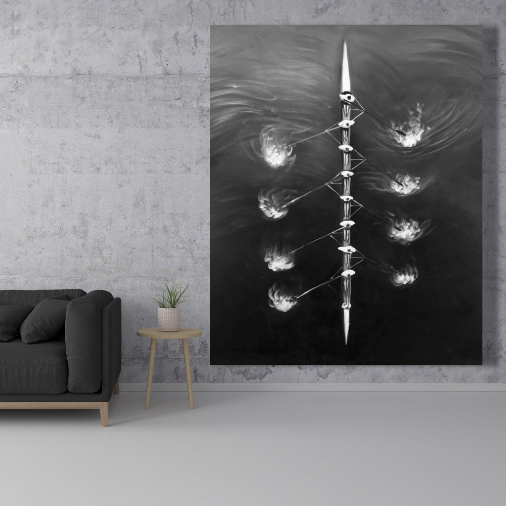 Rowing Boat Race White Canvas - Livingroom Sports Decor