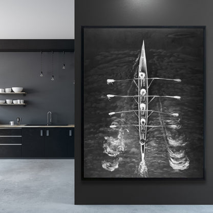 Toile encadrée blanche représentant un bateau à rames - Décoration d'intérieur sportive et ludique