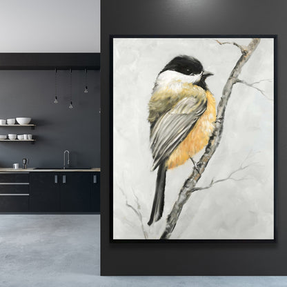 Small Coal Tit Canvas | Gray Framed Bird Art for Home Decor