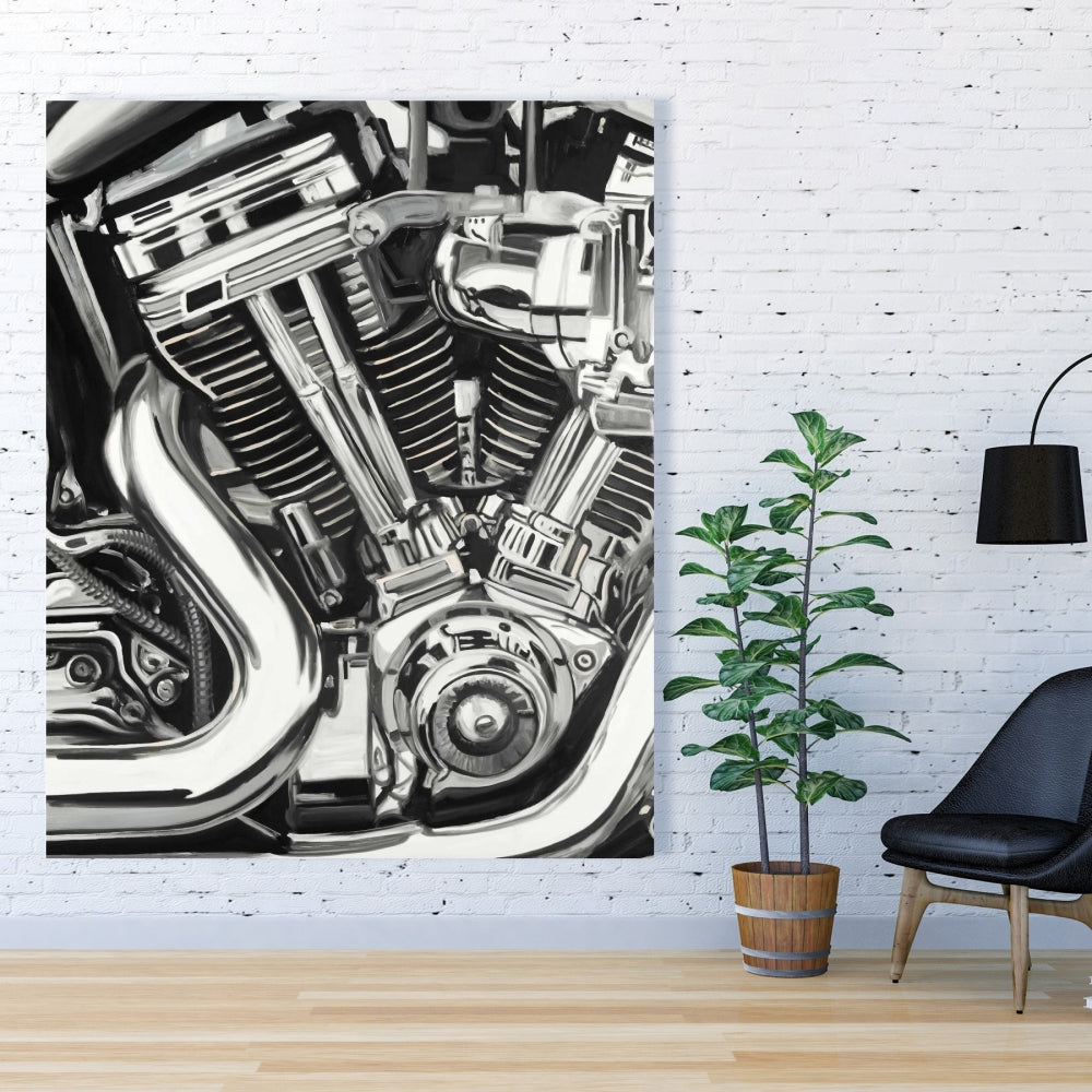 Contemporary White Canvas | Mechanism of a Motorcycle Decor