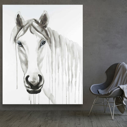 Solitary White Horse Canvas | Farm Animal Bedroom Decor