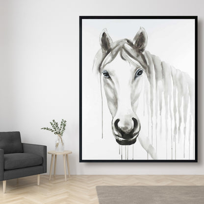 Solitary White Horse Canvas | Farm Animals Decor | Bedroom Art